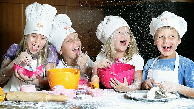 kids cooking and laughing